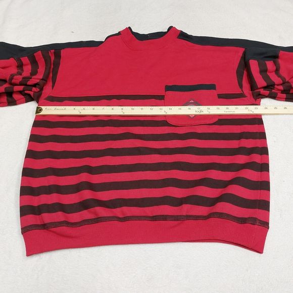 Vintage 90s Express Red & Black Striped Pocket Crewneck Sweatshirt Size Medium - Picture 4 of 7
